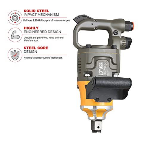 ZOYAKKI 1" Heavy Duty Pneumatic Impact Wrench, Up to 2200 ft lbs Reverse Torque Output, Lightweight, 1 inch Air Impact Wrench