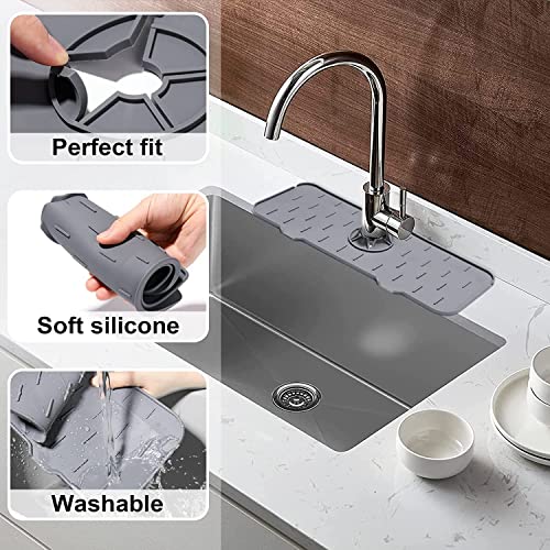 YIIAMOAHC Kitchen Sink Splash Guard, Silicone Faucet Handle Drip Catcher Tray, Faucet Splash Catcher, Silicone Deflector Under The Faucet, Keep Kitchen and Bathroom Sinks Dry（Grey)