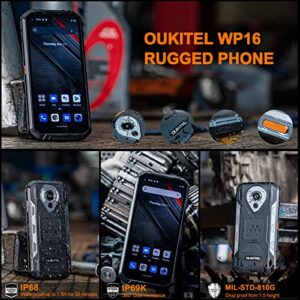 Rugged Smartphone Unlocked Cell Phone 10600mAh Battery 128GB+8GB Android 11 6.39'' Screen 20MP Night Vision Camera Dual SIM Phones IP68 Waterproof Mobile OTG NFC OUKITEL WP16, Orange