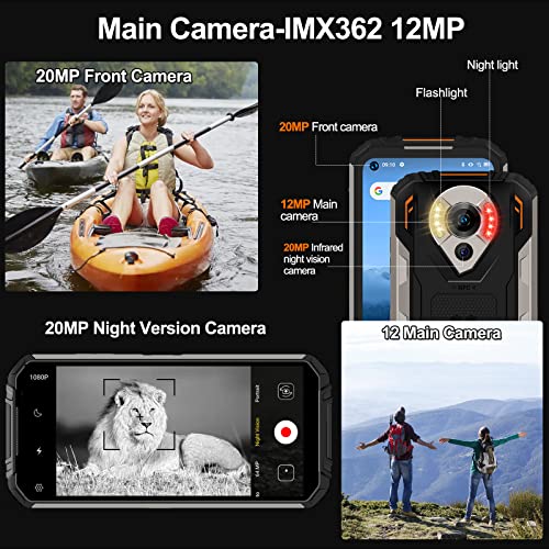 Rugged Smartphone Unlocked Cell Phone 10600mAh Battery 128GB+8GB Android 11 6.39'' Screen 20MP Night Vision Camera Dual SIM Phones IP68 Waterproof Mobile OTG NFC OUKITEL WP16, Orange