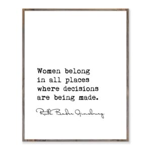 women belong in all places where decisions are being made, feminist print, feminist wall art, office wall art, women gift, without frame - 8x10"