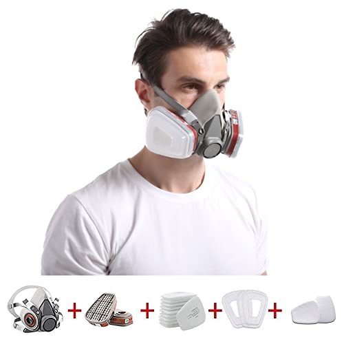 Reusable Half Cover Respirаtor Set - 17 in 1 Face 6200 Gas Respirator Mask Painting Welding Woodworking Work Protection Against Dust, Grey, Medium (pm005-17in1s)