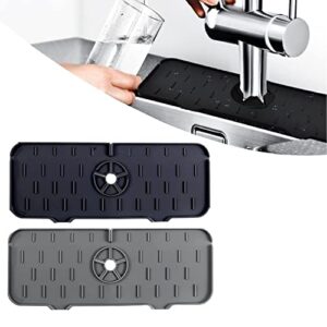 kitchen sink splash guard, silicone faucet mat for bathroom faucet water catcher mat, sink draining pad behind faucet, silicone kitchen sink organizer tray & sponge holder, with drainage edge (2 pcs)