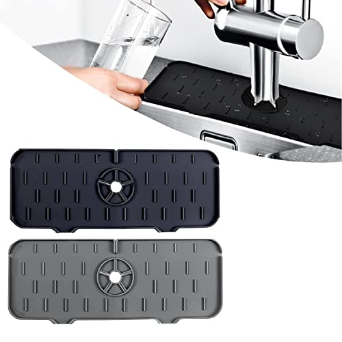 Kitchen Sink Splash Guard, Silicone Faucet Mat For Bathroom Faucet Water Catcher Mat, Sink Draining Pad Behind Faucet, Silicone Kitchen Sink Organizer Tray & Sponge Holder, with Drainage Edge (2 PCS)