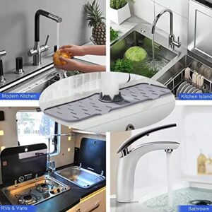 Kitchen Sink Splash Guard, Silicone Faucet Mat For Bathroom Faucet Water Catcher Mat, Sink Draining Pad Behind Faucet, Silicone Kitchen Sink Organizer Tray & Sponge Holder, with Drainage Edge (2 PCS)