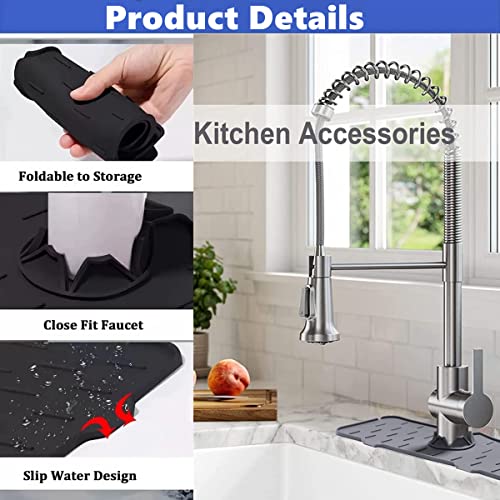 Kitchen Sink Splash Guard, Silicone Faucet Mat For Bathroom Faucet Water Catcher Mat, Sink Draining Pad Behind Faucet, Silicone Kitchen Sink Organizer Tray & Sponge Holder, with Drainage Edge (2 PCS)