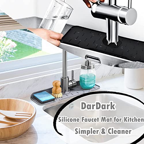 Kitchen Sink Splash Guard, Silicone Faucet Mat For Bathroom Faucet Water Catcher Mat, Sink Draining Pad Behind Faucet, Silicone Kitchen Sink Organizer Tray & Sponge Holder, with Drainage Edge (2 PCS)