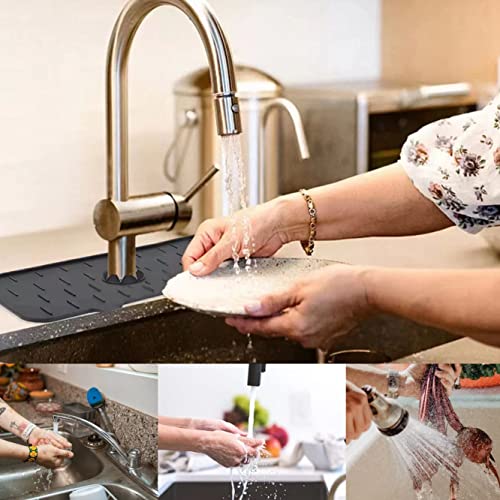 Kitchen Sink Splash Guard, Silicone Faucet Mat For Bathroom Faucet Water Catcher Mat, Sink Draining Pad Behind Faucet, Silicone Kitchen Sink Organizer Tray & Sponge Holder, with Drainage Edge (2 PCS)