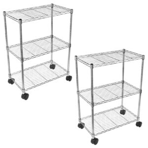 yssoa heavy duty 3-shelf shelving with wheels, adjustable storage units 750lb capacity, steel organizer wire rack, 24.02”l x 13.78" w x 30”h, chrome