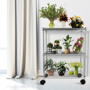 YSSOA Heavy Duty 3-Shelf Shelving with Wheels, Adjustable Storage Units 750Lb Capacity, Steel Organizer Wire Rack, 24.02”L x 13.78" W x 30”H, Chrome