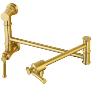 lava odoro brushed gold pot filler faucet, modern brass pot filler two-attachment wall mount folding kitchen pot filler swing arm, pf312-sg