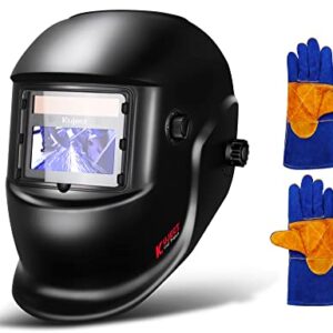 Kuject Auto Darkening Welding Helmet with Welding Gloves, True Color Solar/Battery Powered Welding Hood, Welding Mask With Wide Shade 4/9-13 for MMA TIG MIG MAG Arc Welder Mask