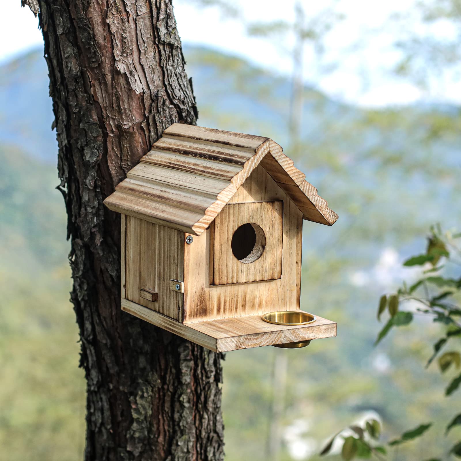 Bird House Birdhouse for Outside Wooden Bluebird House with Predator Guard Bluebird Nesting Box Wild Bird Watching Hanging Clearance Garden Bird Feeding Country Cottages