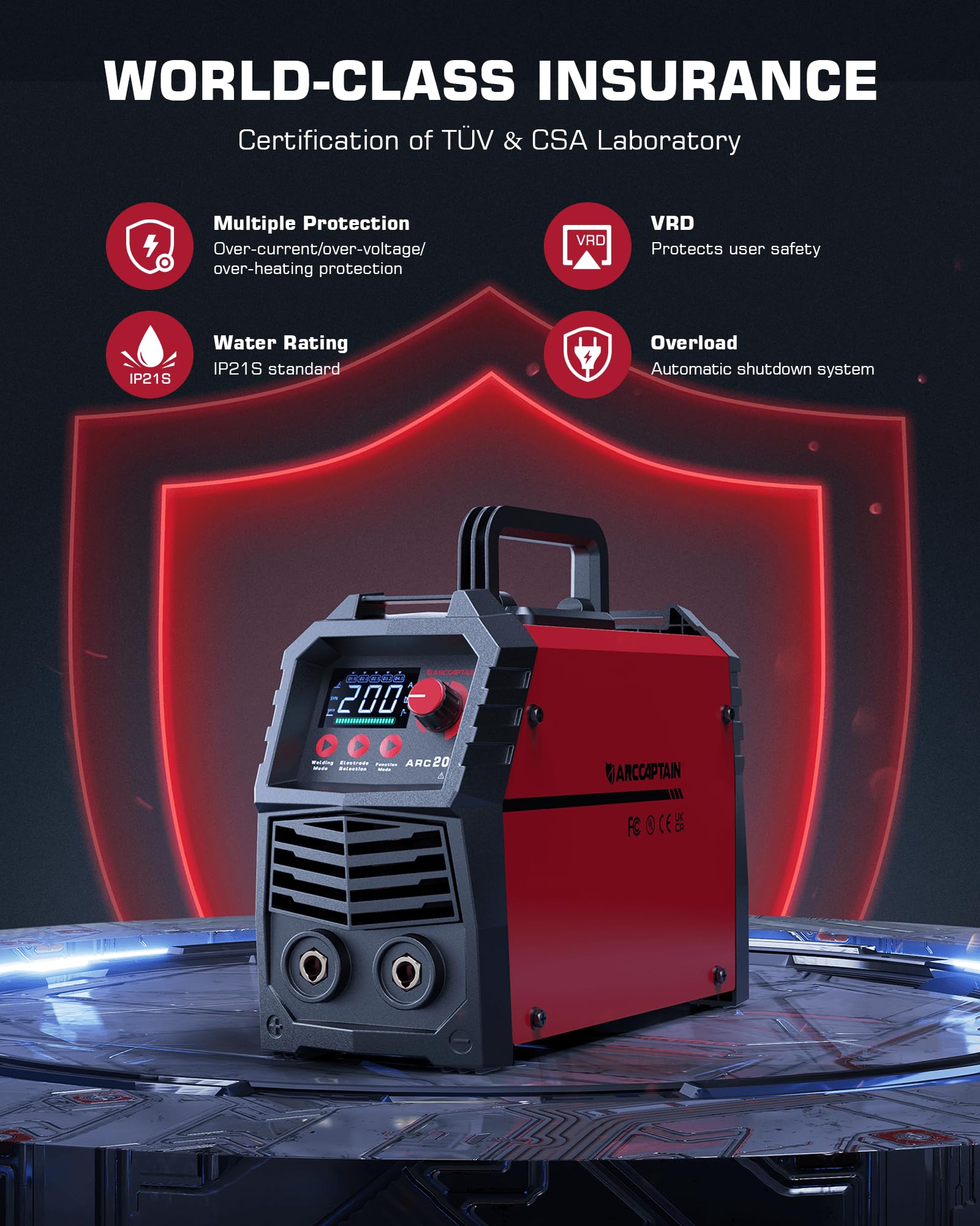 ARCCAPTAIN Stick Welder, [Large LED Display] 200A ARC/Lift TIG Welding Machine with Synergic Control, IGBT Inverter 110V/220V Portable MMA Welder Machine with Hot Start, Arc force and Anti-Stick