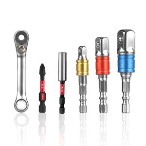 p.i.t. 1/4 inch micro ratchet with 1/4", 3/8", and 1/2" drive socket adapter bit set, impact phillips driver bit magnetic extension bit, for putting together furniture,scooters or bikes