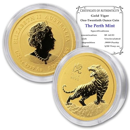 2022 P 1/20 oz Gold Australian Lunar Year of the Tiger Coin Brilliant Uncirculated (BU) in Capsule with Certificate of Authenticity $5 Seller Mint State