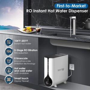 waterdrop reverse osmosis system, instant hot water dispenser, 600 gpd, reduce pfas, tankless, 2:1 pure to drain, under sink, tds reduction, smart led faucet, hot and cold water dispenser faucet