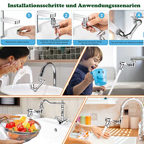 1080 Degree Rotatable Faucet Aerator-1080 Rotating Faucet Extender-Swivel Faucet Attachment With 2 Water Outlet Modes For Bathroom Sink/Washing Face, Rinse Fruits, Brush Teeth