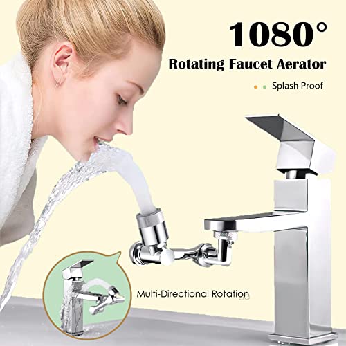 1080 Degree Rotatable Faucet Aerator-1080 Rotating Faucet Extender-Swivel Faucet Attachment With 2 Water Outlet Modes For Bathroom Sink/Washing Face, Rinse Fruits, Brush Teeth