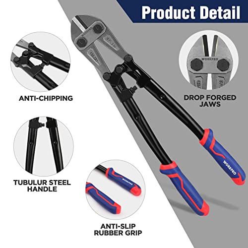 WORKPRO 18" Bolt Cutter, Chrome Molybdenum Steel Blade, Heavy Duty Bolt Cutter with Soft Rubber Grip, Cutting Tool for Cut Chain, Wire, Screw, Rivet