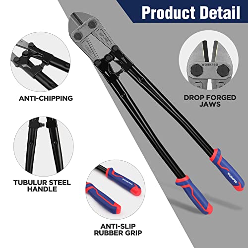 WORKPRO 30" Bolt Cutter, Chrome Molybdenum Steel Blade, Heavy Duty Bolt Cutter with Soft Rubber Grip, Cutting Tool for Cut Chain, Wire, Screw, Rivet