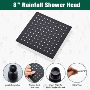 LCEVCGK Shower Head, Shower Faucet Set Square Shower Combo System with 8'' Rainfall Shower Head Wall Mount 3-Setting Handheld Shower,Stainless Steel Bath Shower Head,Matte Black