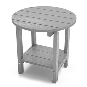 saksun round outdoor side table, 18 inch end table 2-tier plastic adirondack tables with storage shelf, weather resistant for patio,garden, porch (grey)