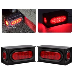partswcgg 2pcs steel trailer lights boxes housing kit w/6 inch oval red led trailer tail lights 10led and 2" round red led side marker lights 4led, grommets and wire pigtails connectors included