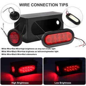 Partswcgg 2Pcs Steel Trailer Lights Boxes Housing Kit w/6 Inch Oval Red LED Trailer Tail Lights 10LED and 2" Round Red LED Side Marker Lights 4LED, Grommets and Wire Pigtails Connectors Included