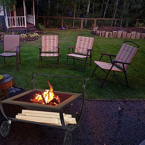 HARBOURSIDE Patio 27 Inch Fire Pits Outdoor Wood Burning with Wheels, Steel Square Firepit with Grill, Grate, Spark Screen, Fire Poker, Portable Fire Pit for Outside Fireplace