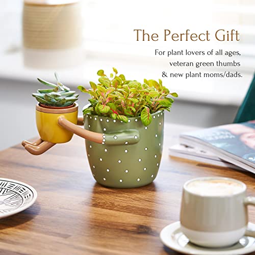 VIRTUNE Adorable Indoor Plant Pots. 5" Flower Pot & 2" Small Succulent Pot with Drainage. Indoor Planters, Small Plant Pots Indoor, Cute Pots for Indoor Plants, Succulent Planter (Green)