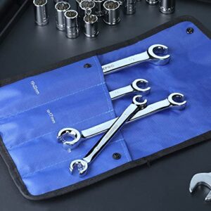 WORKPRO Flare Nut Wrench Set, Metric, 4-piece, 10, 12, 13, 14, 15, 17, 19, 22mm, Cr-V Steel, 15° Offset End Brake Line Wrenches Set, Organizer Pouch Included