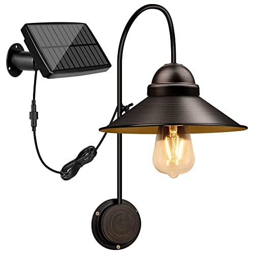 CREATIVE DESIGN Solar Barn Lights Outdoor, Retro Porch Light with 2 Lighting Modes, Gooseneck Metal Solar Shed Light, Waterproof Solar Wall Sconce for Backyard Garden Garage Terrace Patio Yard(Brown)