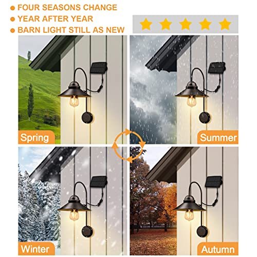 CREATIVE DESIGN Solar Barn Lights Outdoor, Retro Porch Light with 2 Lighting Modes, Gooseneck Metal Solar Shed Light, Waterproof Solar Wall Sconce for Backyard Garden Garage Terrace Patio Yard(Brown)