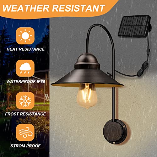 CREATIVE DESIGN Solar Barn Lights Outdoor, Retro Porch Light with 2 Lighting Modes, Gooseneck Metal Solar Shed Light, Waterproof Solar Wall Sconce for Backyard Garden Garage Terrace Patio Yard(Brown)