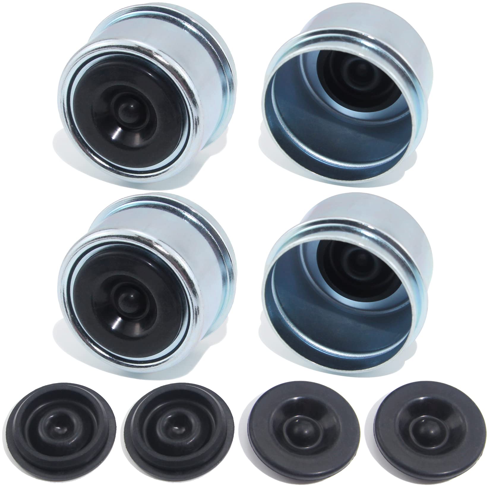 GREPSPUD 4pcs 1.98'' Trailer Hub Bearing Dust Caps, Trailer Axle Dust Cap Cup Wheel Center Grease Cover Caps & 4pcs Extra Rubber Plugs for 2000 to 3500 lb Boat Trailer Dexter EZ Lube Trailer Camper RV