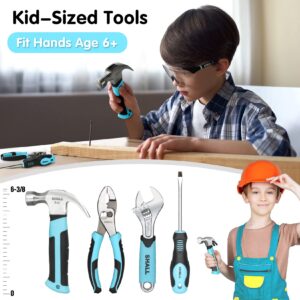 SHALL 26-Piece Kids Size Tool Set, Real Tools Kit for Kids with 12" Tool Bag, Safety Certified Children Learning Tool Set with Hand Tools for Boys & Girls Age 6+, DIY Building, Woodwork & Construction