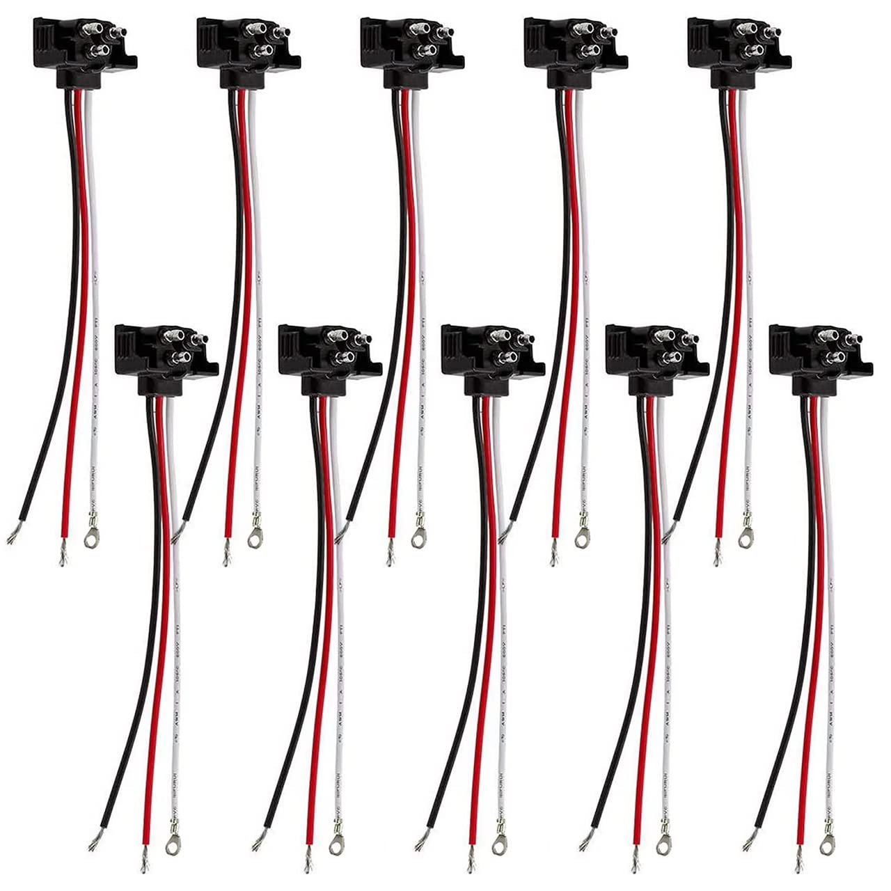 10x 3 Wire Plug Truck Trailer Light Plug Molded 3 Prong Pigtail Harness for Stop Turn Tail Sealed Round Oval Light Brake Backup Light