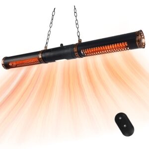 star patio electric patio heater, hanging patio heater, ceiling outdoor heater with remote, 750/1500w infrared heater with cylinder shape, sectional & silent heating, ip54 waterproof, stp2566-rmled-c