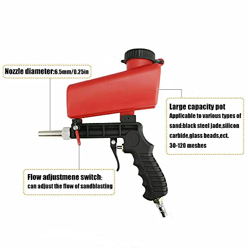 1/4” Air Sandblasting Gun Portable Handheld Sandblaster 90psi Gravity Sandblasting Gun Pneumatic Sandblaster Spray Gun Blasting Machine