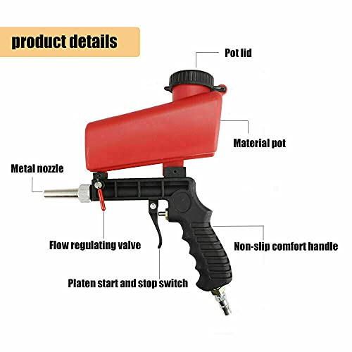 1/4” Air Sandblasting Gun Portable Handheld Sandblaster 90psi Gravity Sandblasting Gun Pneumatic Sandblaster Spray Gun Blasting Machine