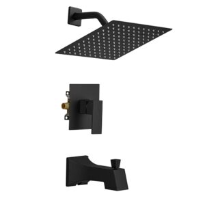 Weirun Shower System Faucet Set Replacement Part Bathroom Bathtub Water Outlet Bath Square Slip-On Diverter Tub Spout for 1/2 inch Copper Tube Matte Black