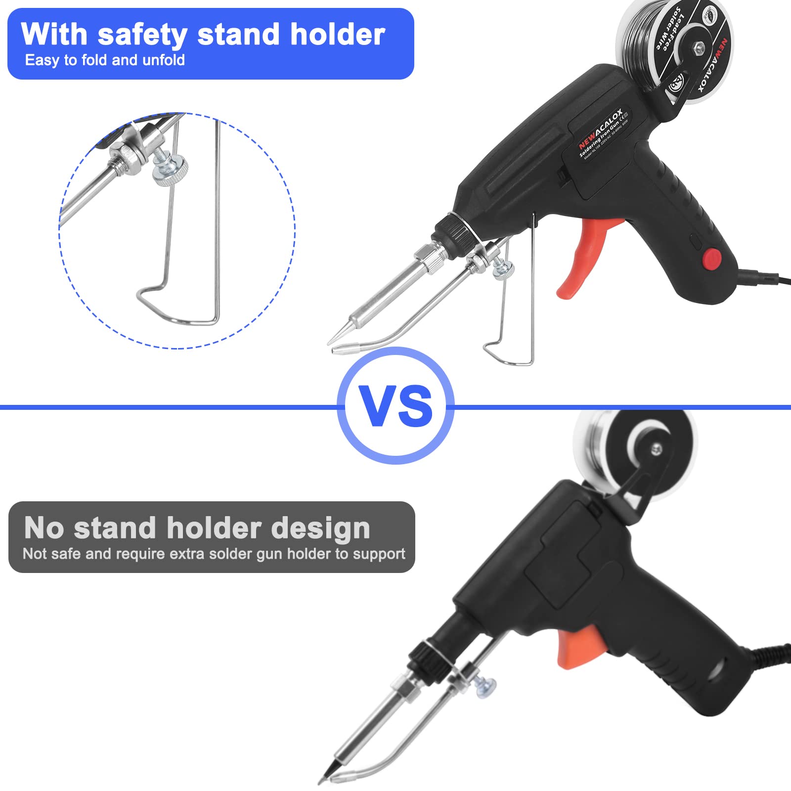 NEWACALOX Soldering Gun, 60W Automatic Hand-held Soldering Iron Kit with Bracket, Solder Wire, Desoldering Pump, Iron Tips for Electronics, Car Repair, Home DIY