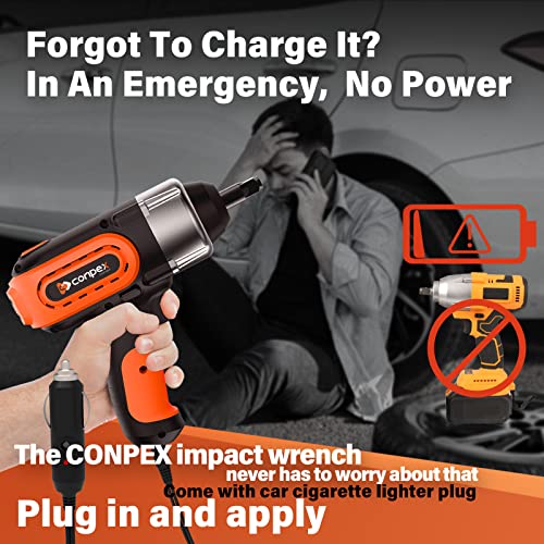 CONPEX Electric Impact Wrench with Detent Ball Anvil, Impact Wrench 1/2 inch 320ft-lbs Max Torque 12V Corded Impact Gun 2 Impact Sockets Brushless Power Impact Gun Pistola De Impacto