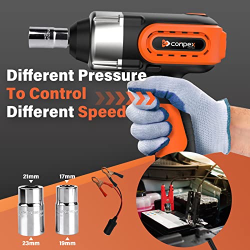 CONPEX Electric Impact Wrench with Detent Ball Anvil, Impact Wrench 1/2 inch 320ft-lbs Max Torque 12V Corded Impact Gun 2 Impact Sockets Brushless Power Impact Gun Pistola De Impacto