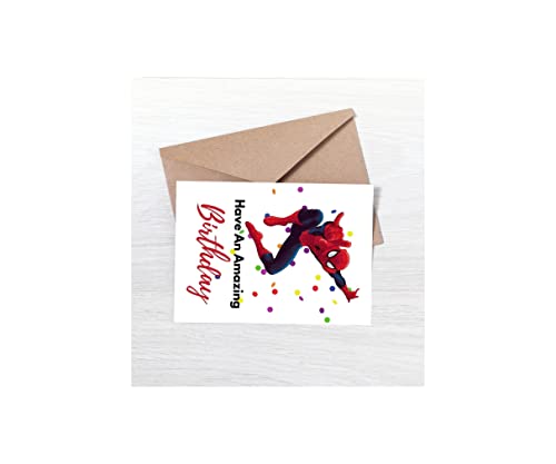 Have An Amazing Birthday, Spiderman" Inspired Birthday Card, 7x5 inch Card with Envelope.