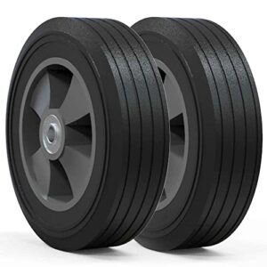 (2-Pack) 8 inch Solid Rubber Tires, 8”x2” Flat Free Wheel Assemblies - Replacement Hand Truck Wheels with Ball Bearings and 1/2” Axle - Heavy-Duty Solid Rubber Wheels