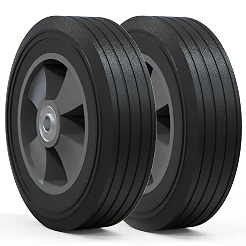 (2-Pack) 8 inch Solid Rubber Tires, 8”x2” Flat Free Wheel Assemblies - Replacement Hand Truck Wheels with Ball Bearings and 1/2” Axle - Heavy-Duty Solid Rubber Wheels