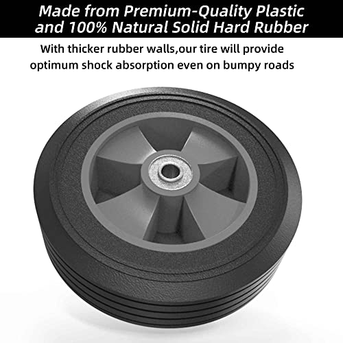 (2-Pack) 8 inch Solid Rubber Tires, 8”x2” Flat Free Wheel Assemblies - Replacement Hand Truck Wheels with Ball Bearings and 1/2” Axle - Heavy-Duty Solid Rubber Wheels