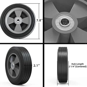 (2-Pack) 8 inch Solid Rubber Tires, 8”x2” Flat Free Wheel Assemblies - Replacement Hand Truck Wheels with Ball Bearings and 1/2” Axle - Heavy-Duty Solid Rubber Wheels